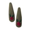 Snap Haarclip Set – Handgeborduurd Groen Bloem Design
