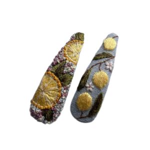 Snap Haarclip Set – Handgeborduurd Citroen Grijs
