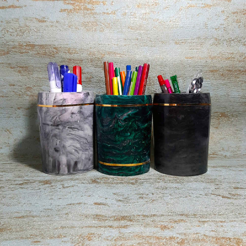 Rasa Marmer-Effect Pennenhouder – Steen – Minimalistisch Zwart