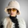 Dames Pluizige Faux Fur Bucket Hat – Model Patchwork