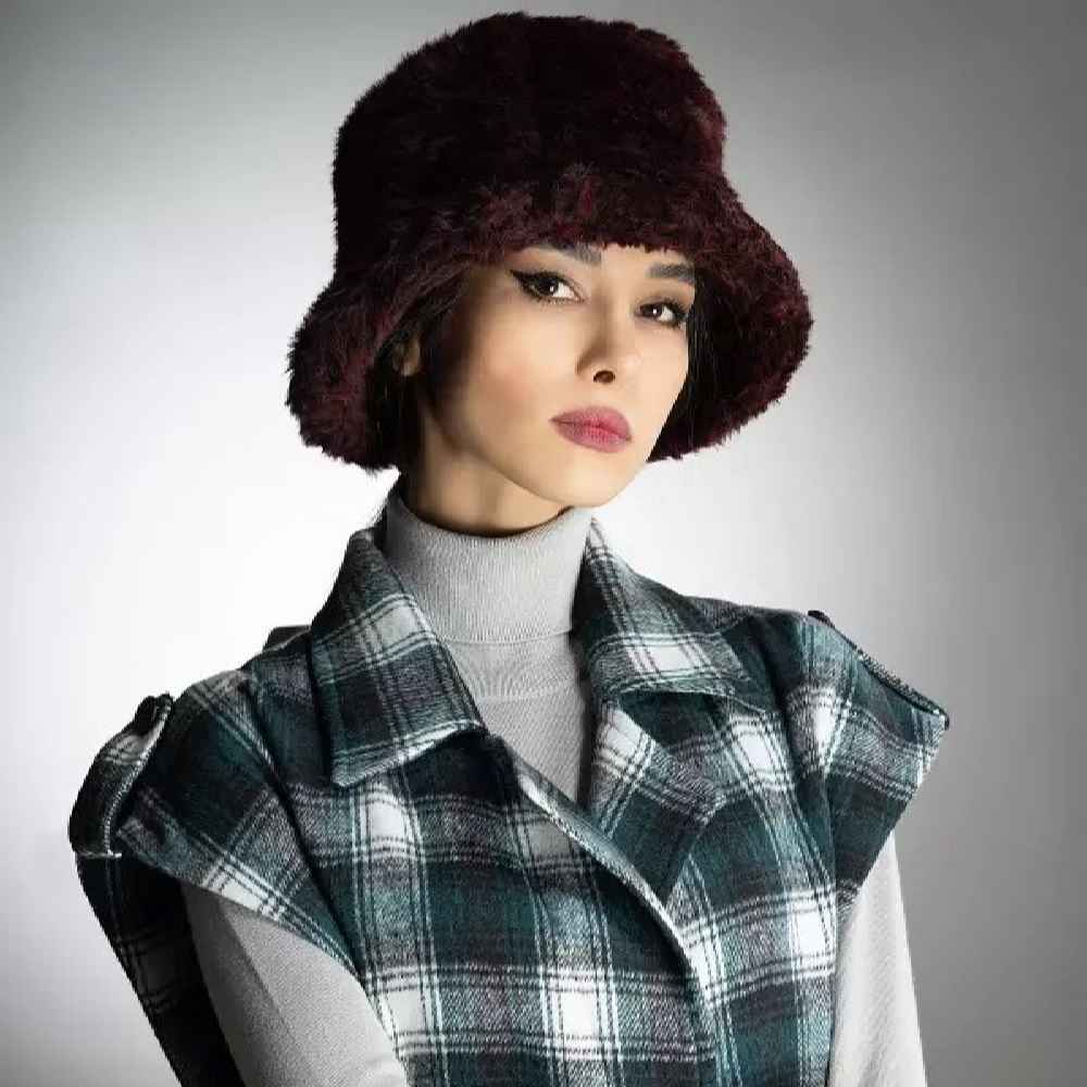 Dames Faux Fur Bucket Hat – Model Eenvoudig Roze