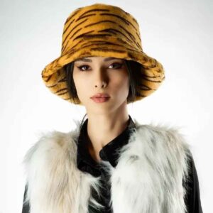 Dames Pluizige Faux Fur Bucket Hat – Model Tijger