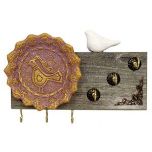 Decoratieve & Handgemaakte Wand Sleutelhouder met Vogel en Tegel Design