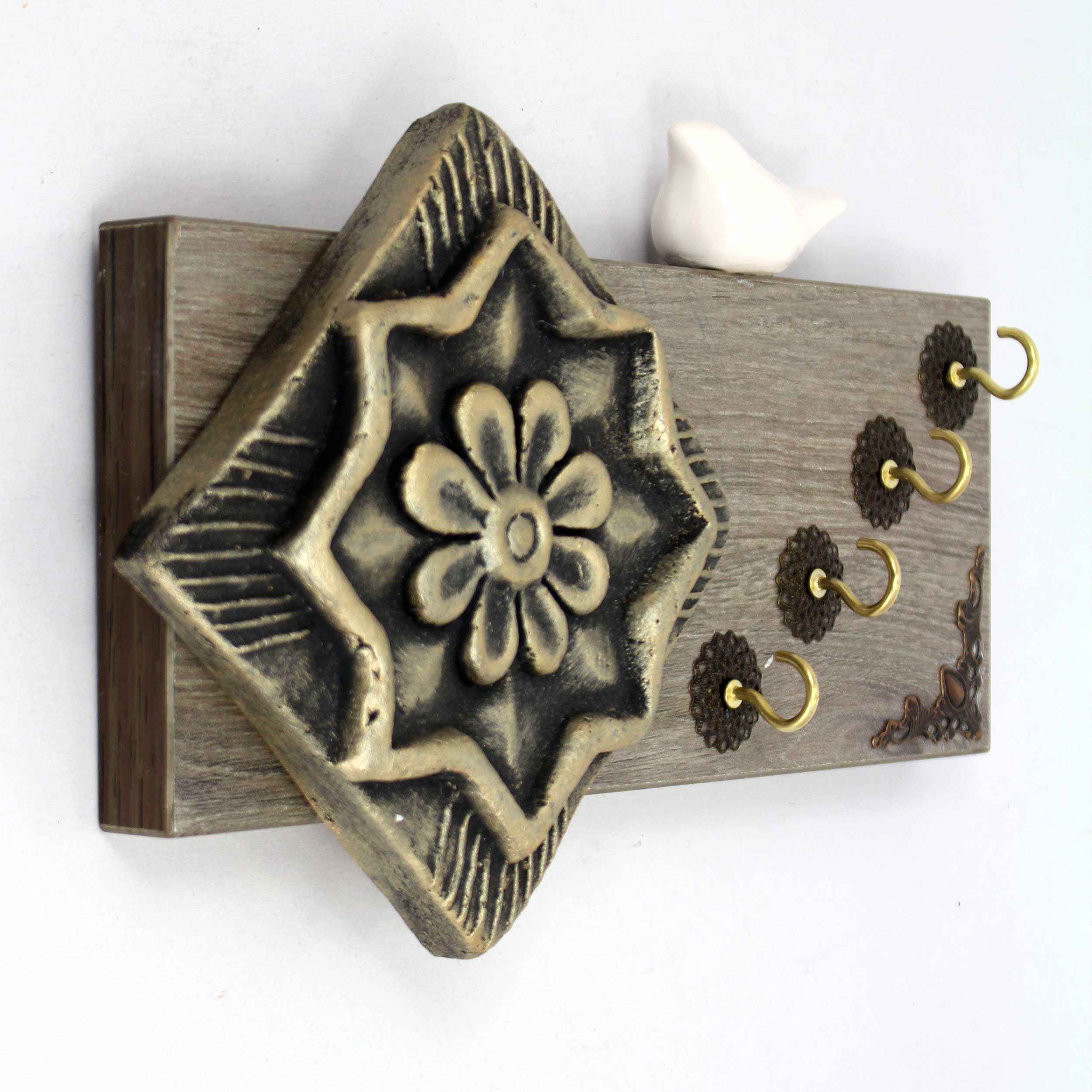 Decoratieve & Handgemaakte Wand Sleutelhouder met Vogel Design