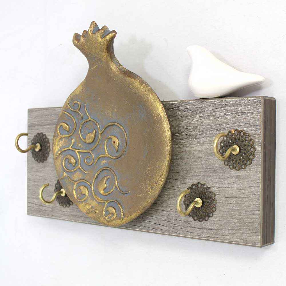 Decoratieve & Handgemaakte Wand Sleutelhouder met Granaatappel Design