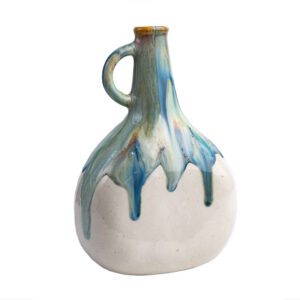Handgemaakte Bud Pottery Vaas – Blauw Druipglazuur