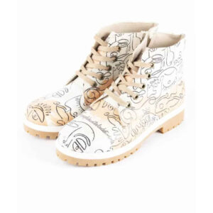 Graffiti Print Enkellaars voor Dames – Ronde Neus Stijl