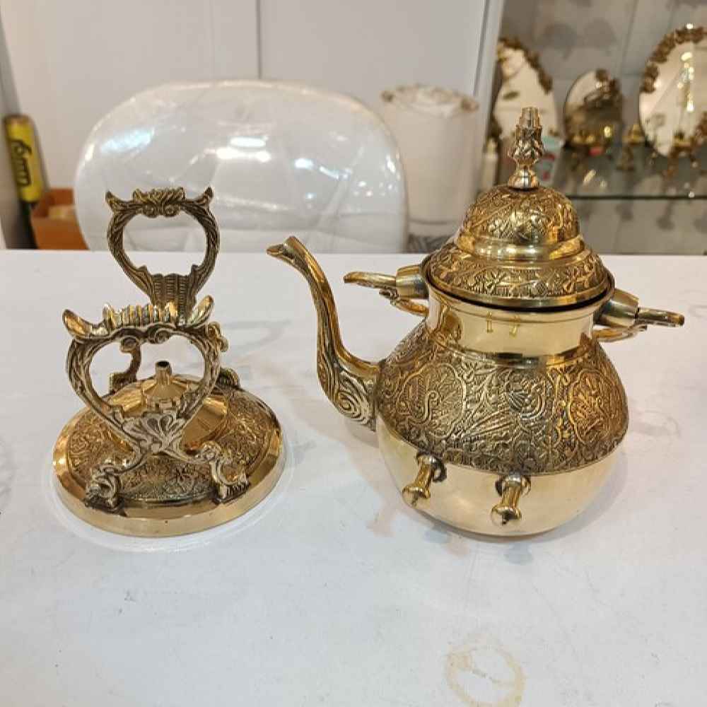 Messing Theepot Hand-Gegraveerd – Elegant Geëtst Design Tala