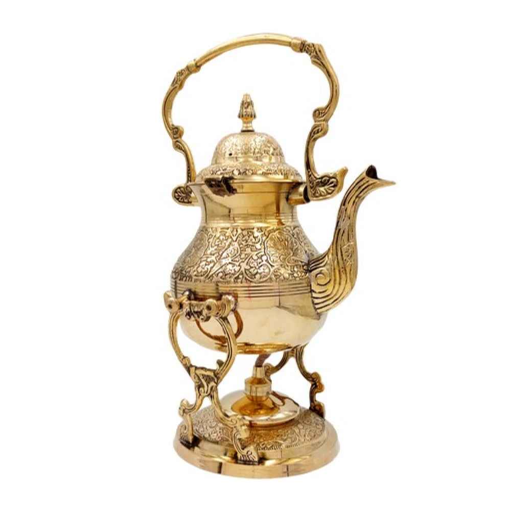 Messing Theepot & Warmer Hand-Gegraveerd – Elegant Geëtst Design