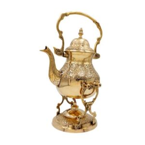 Messing Theepot & Warmer Hand-Gegraveerd – Elegant Geëtst Design