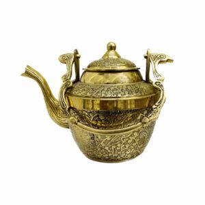 Messing Theepot – Handgemaakt met Elegant Bloemmotief Pauw