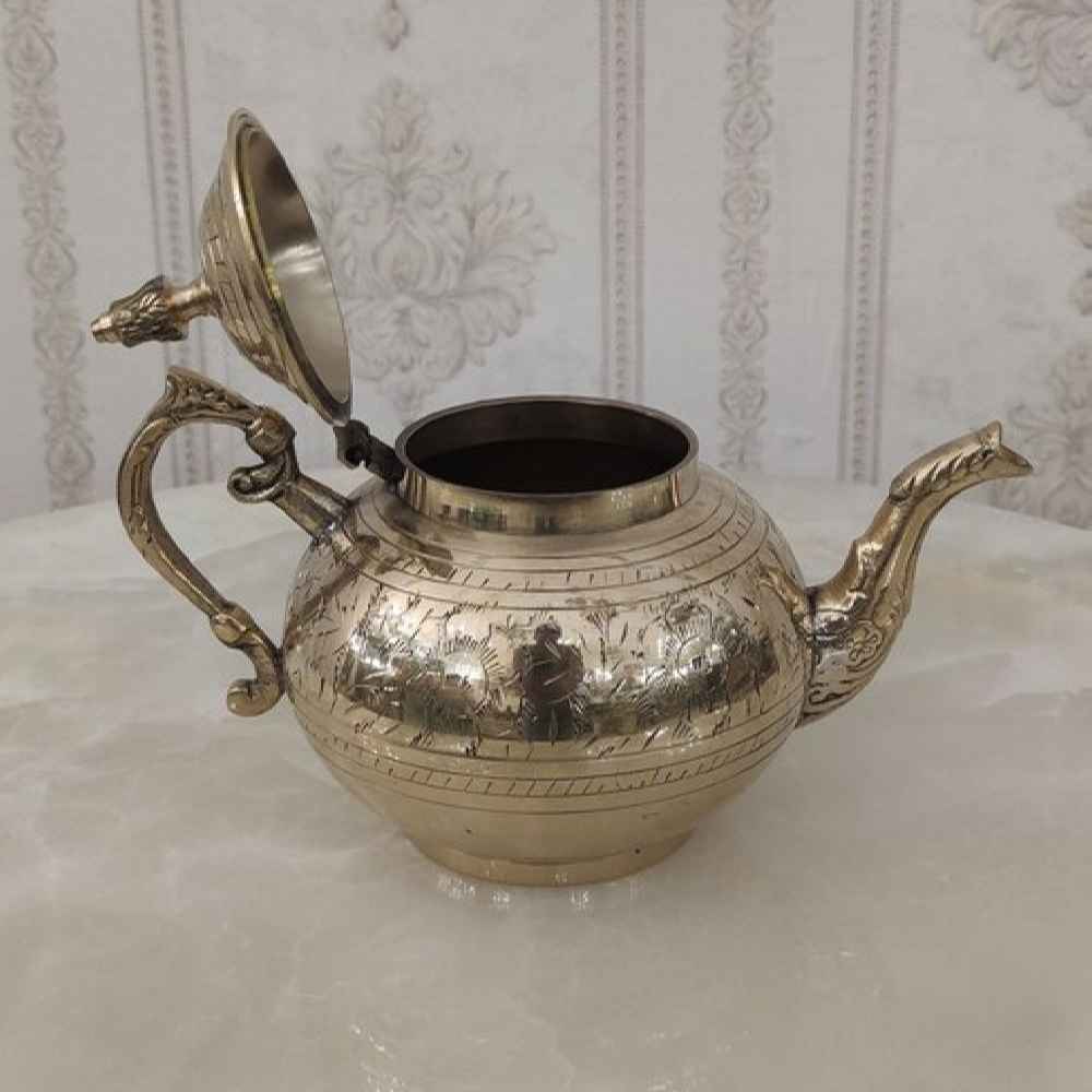 Messing Theepot Hand-Gegraveerd – Elegant Geëtst Design Bahar