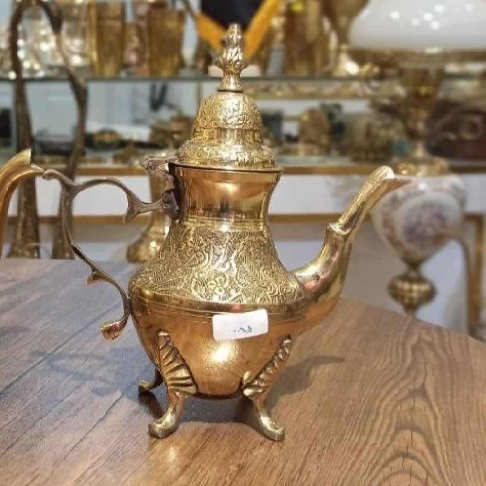 Messing Theepot Hand-Gegraveerd – Elegant Geëtst Design Chic