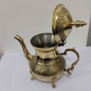Messing Theepot Hand-Gegraveerd – Elegant Geëtst Design Pauw