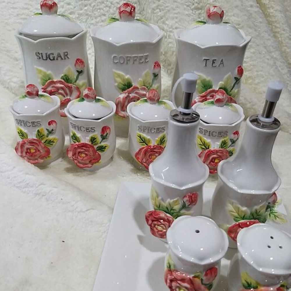 Keramische Opbergpot – Stijlvol voor Koffie, Thee & Meer, Geëmbosseerd Gol Barjasteh
