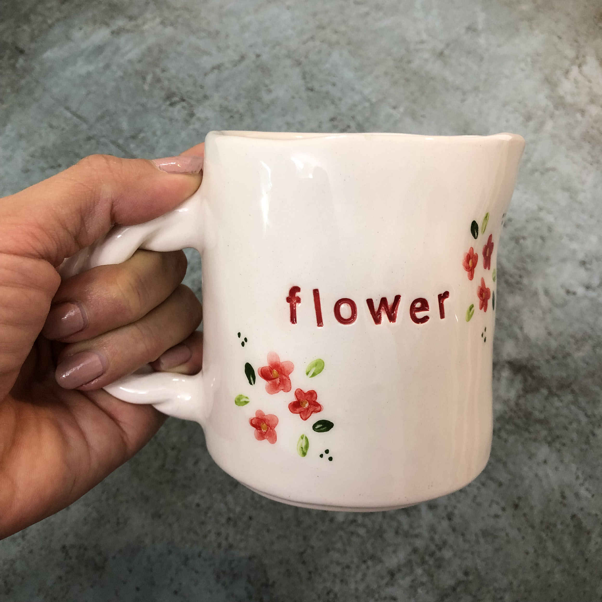 Handgemaakte Aardewerken Kan met Bloemenpatroon Model Mini