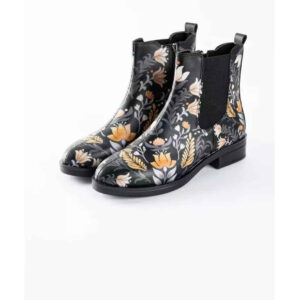 Graffiti Print Chelsea Laarzen – Synthetisch Leer met Oranje Bloemenpatroon