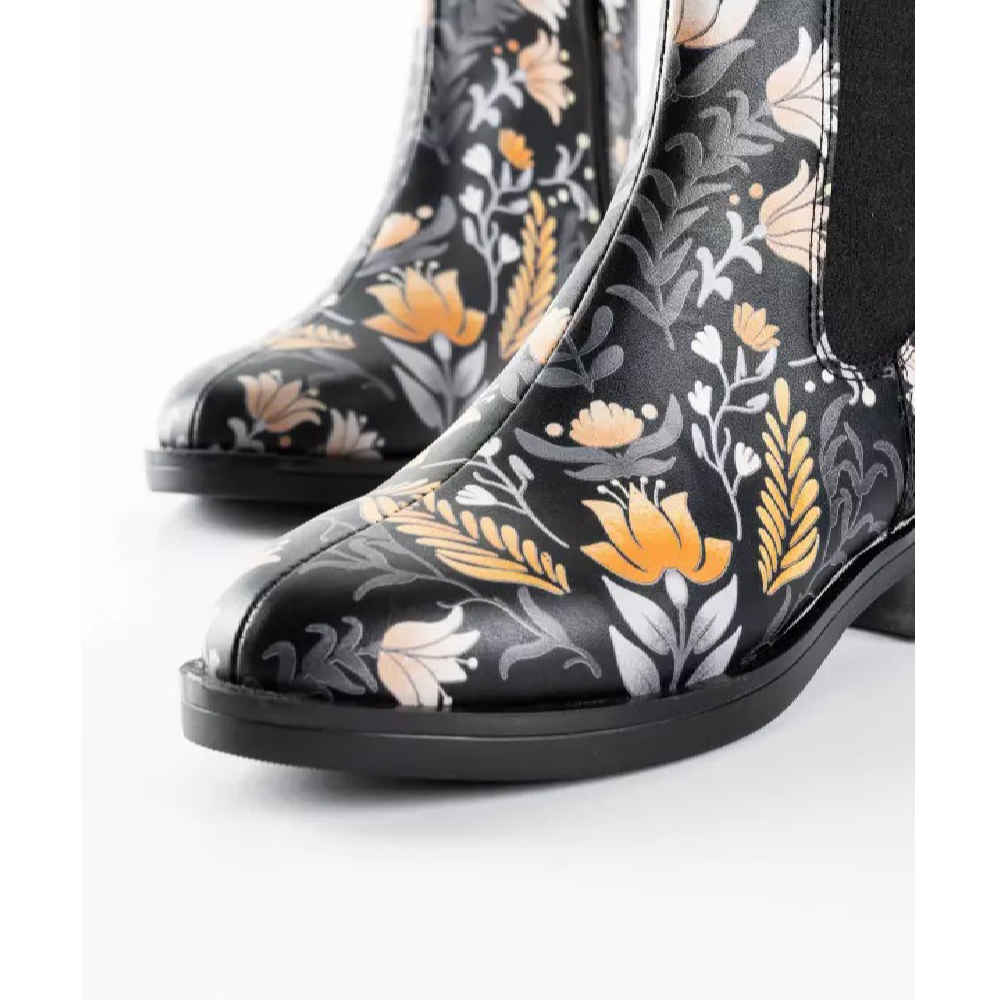 Graffiti Print Chelsea Laarzen – Synthetisch Leer met Oranje Bloemenpatroon