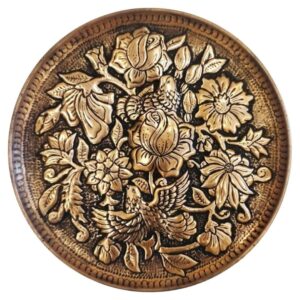 Perzisch Decoratief Koperen Gegraveerd Bord Bloemenmotieven