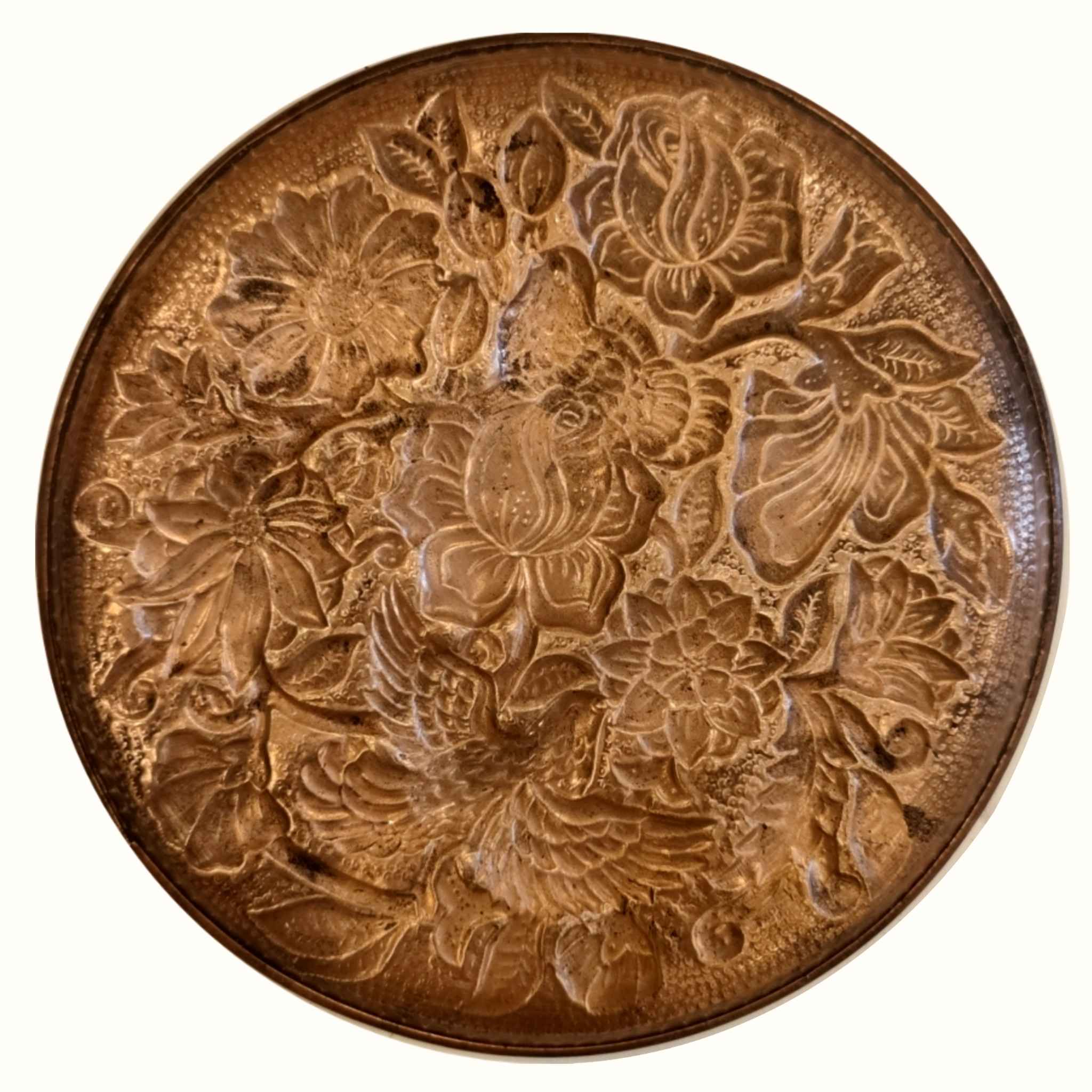 Perzisch Decoratief Koperen Gegraveerd Bord Bloemenmotieven