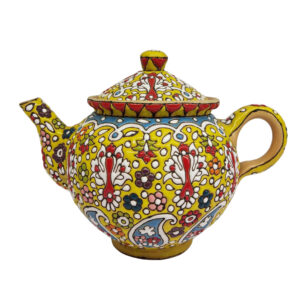 Decoratieve Aardewerk Theepot met Geel Emaille Design