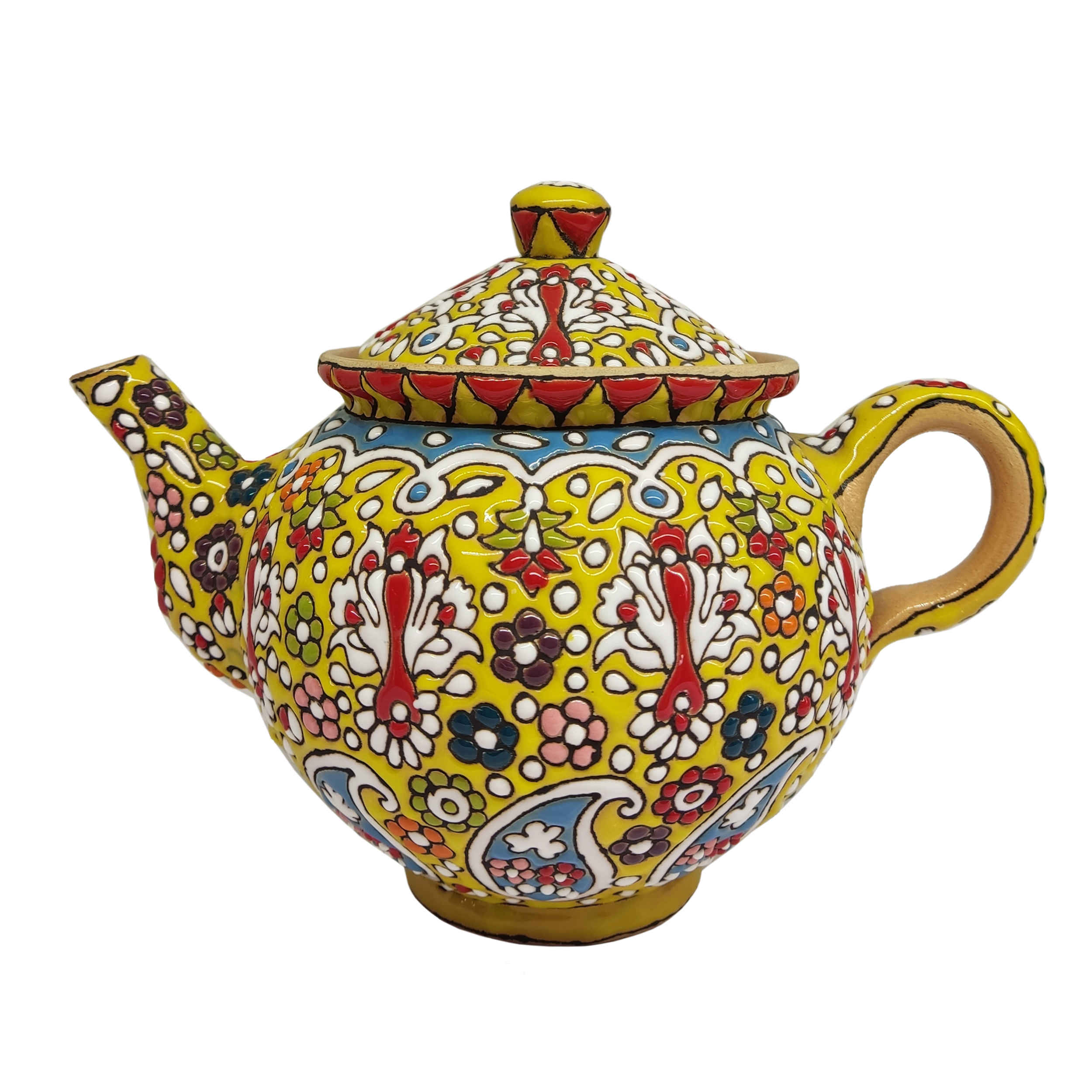 Decoratieve Aardewerk Theepot met Geel Emaille Design