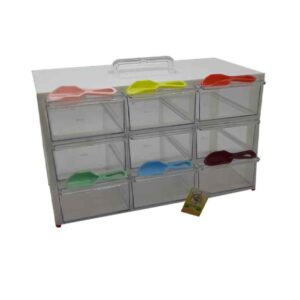 Plastic Lade-opbergdoos met 9 Vakjes & Kleurrijke Lepels