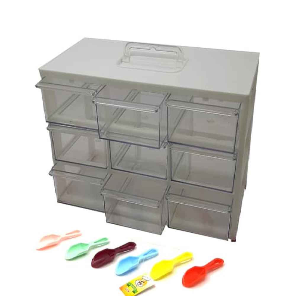 Plastic Lade-opbergdoos met 9 Vakjes & Kleurrijke Lepels