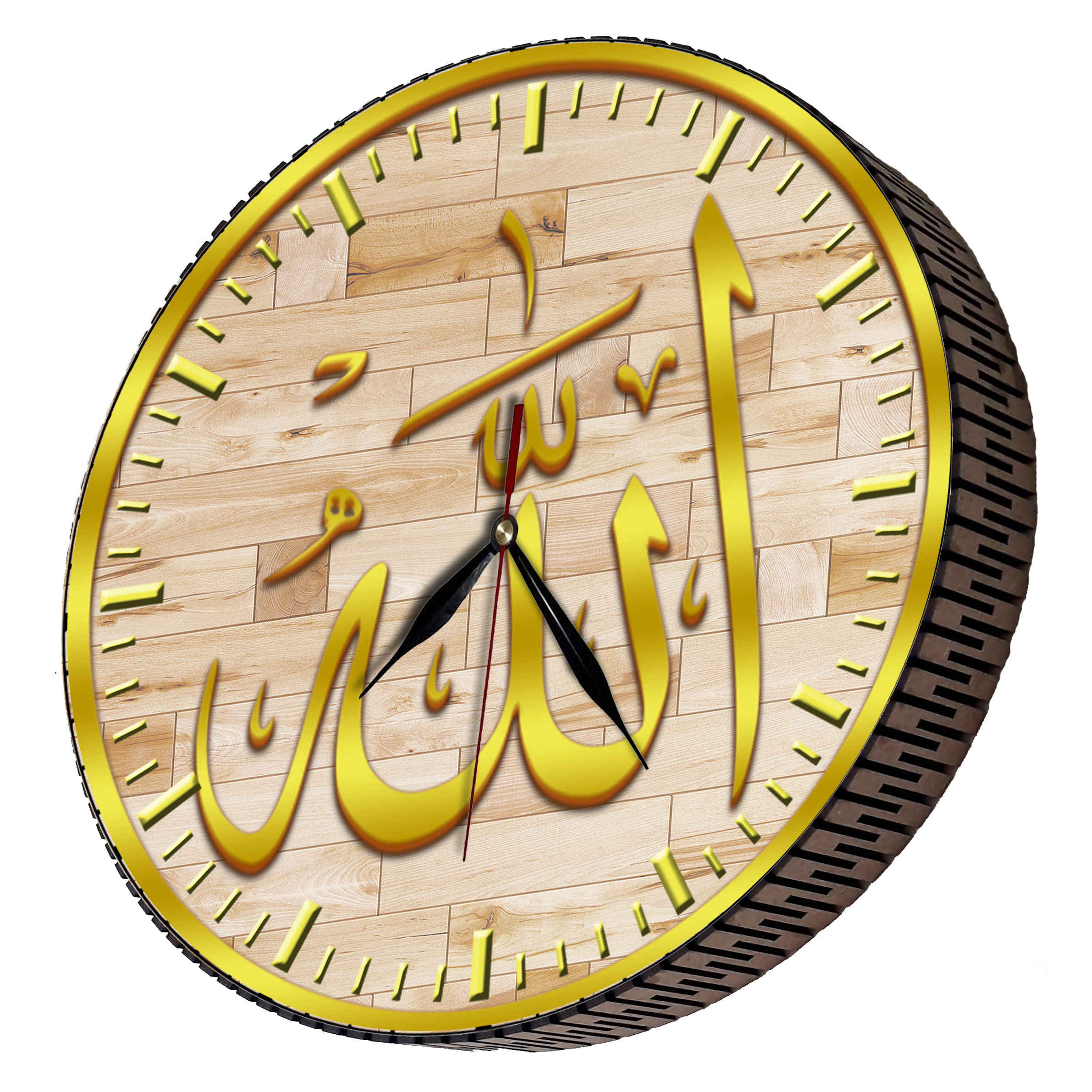 Islamitische Wandklok met Gouden Allah Naam Gedrukt in Elegantie