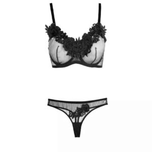 Sexy Zwarte Lingerieset – Guipure Kant Bloemen