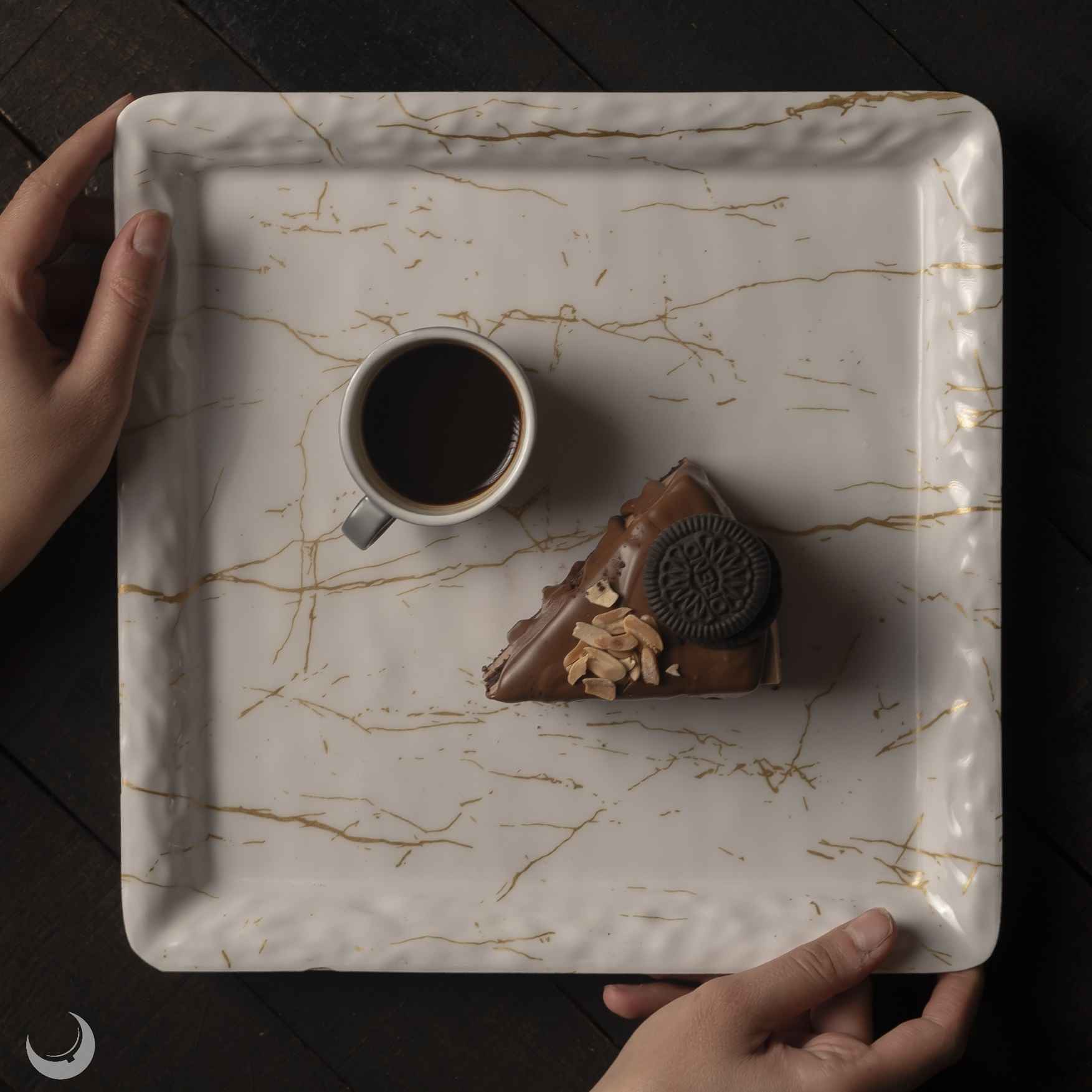 Melamine Bordenset Vierkant – Wit Marmerontwerp (3-delig)