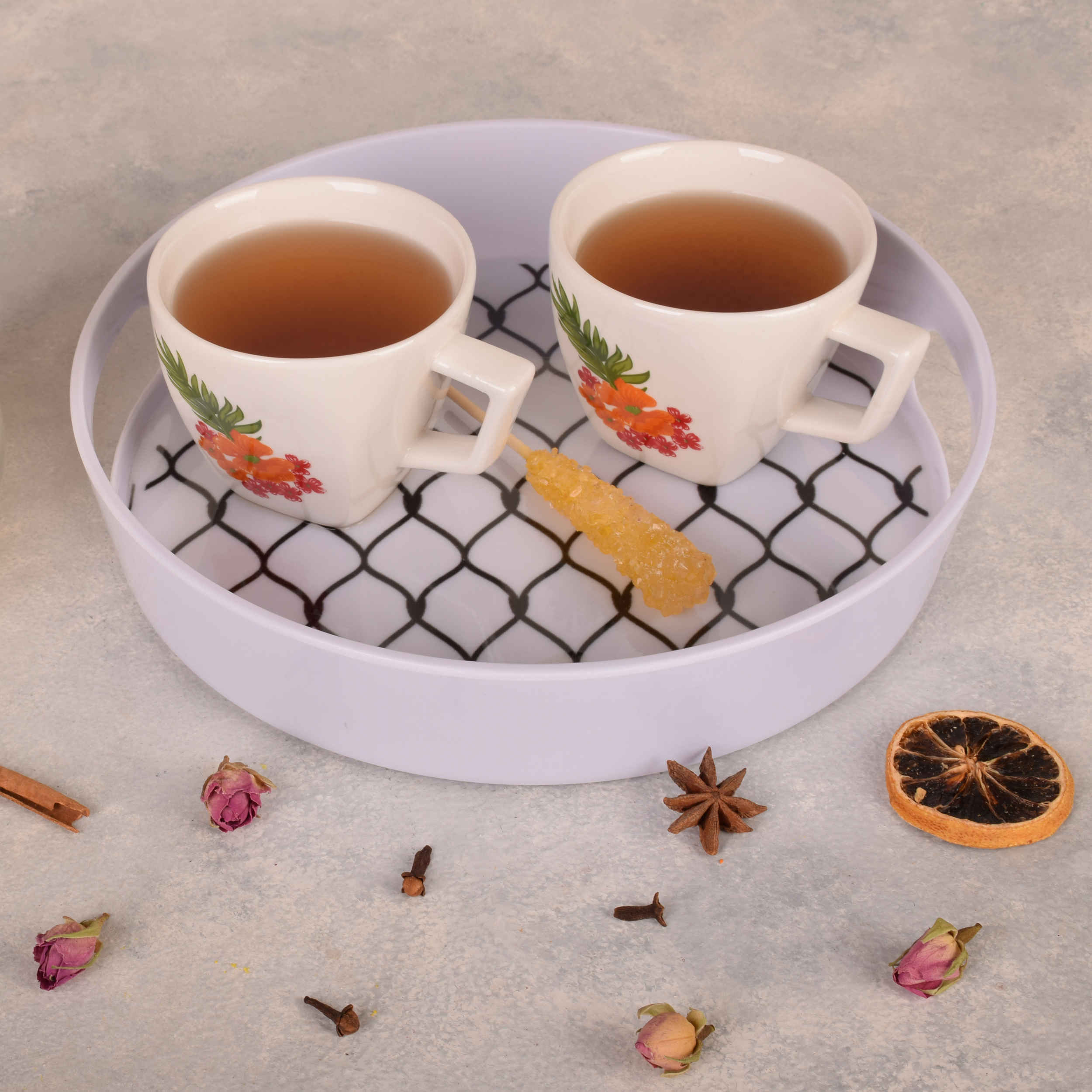 Rond melamine dienblad – Serveerblad met hekwerk-motief