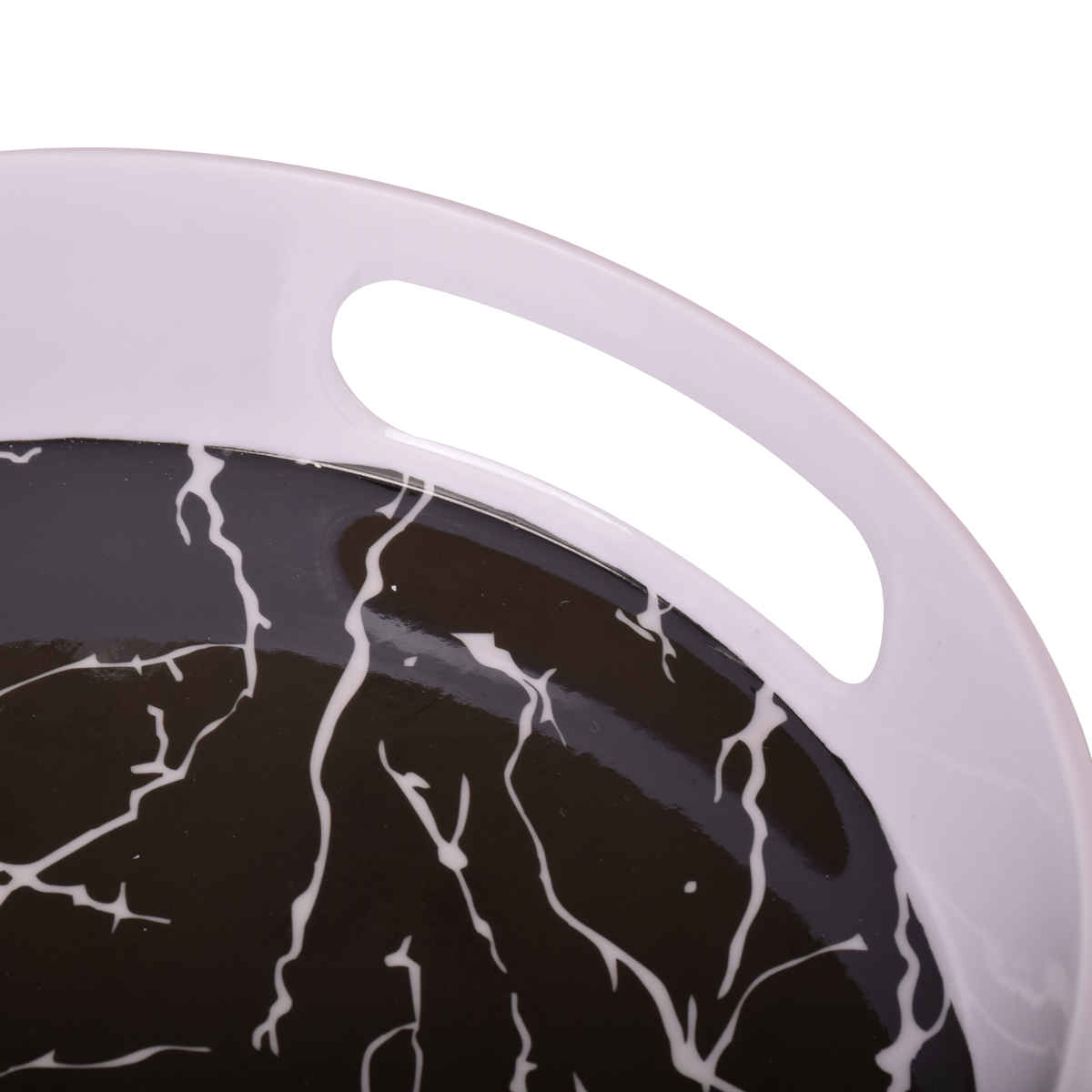 Rond melamine dienblad – Met zwart marmerontwerp en handgreep