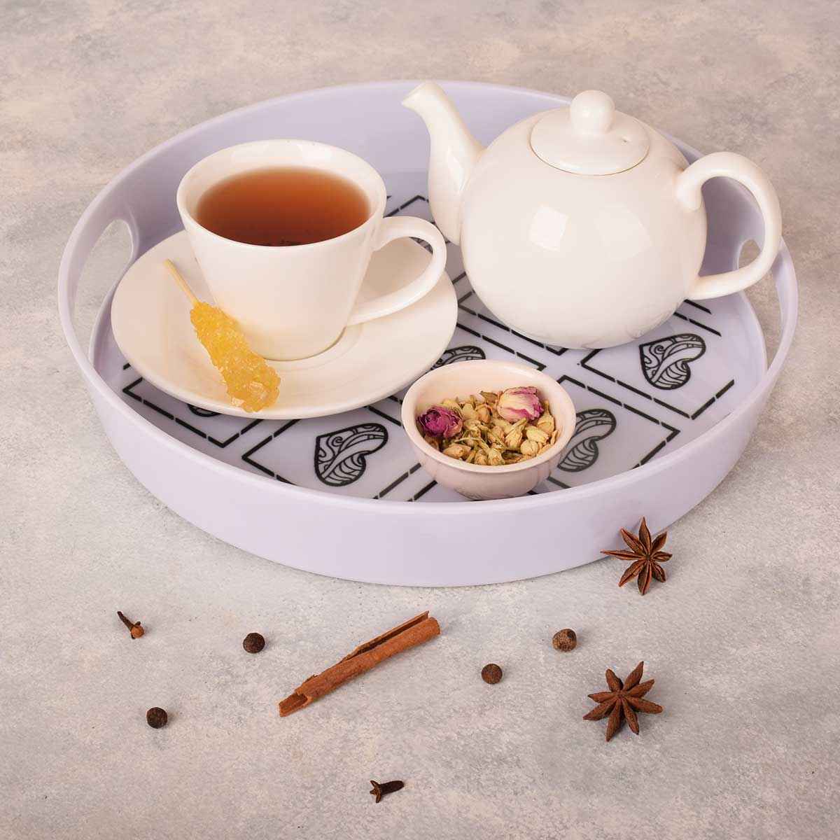 Rond melamine dienblad – Met hartmotief en handgreep