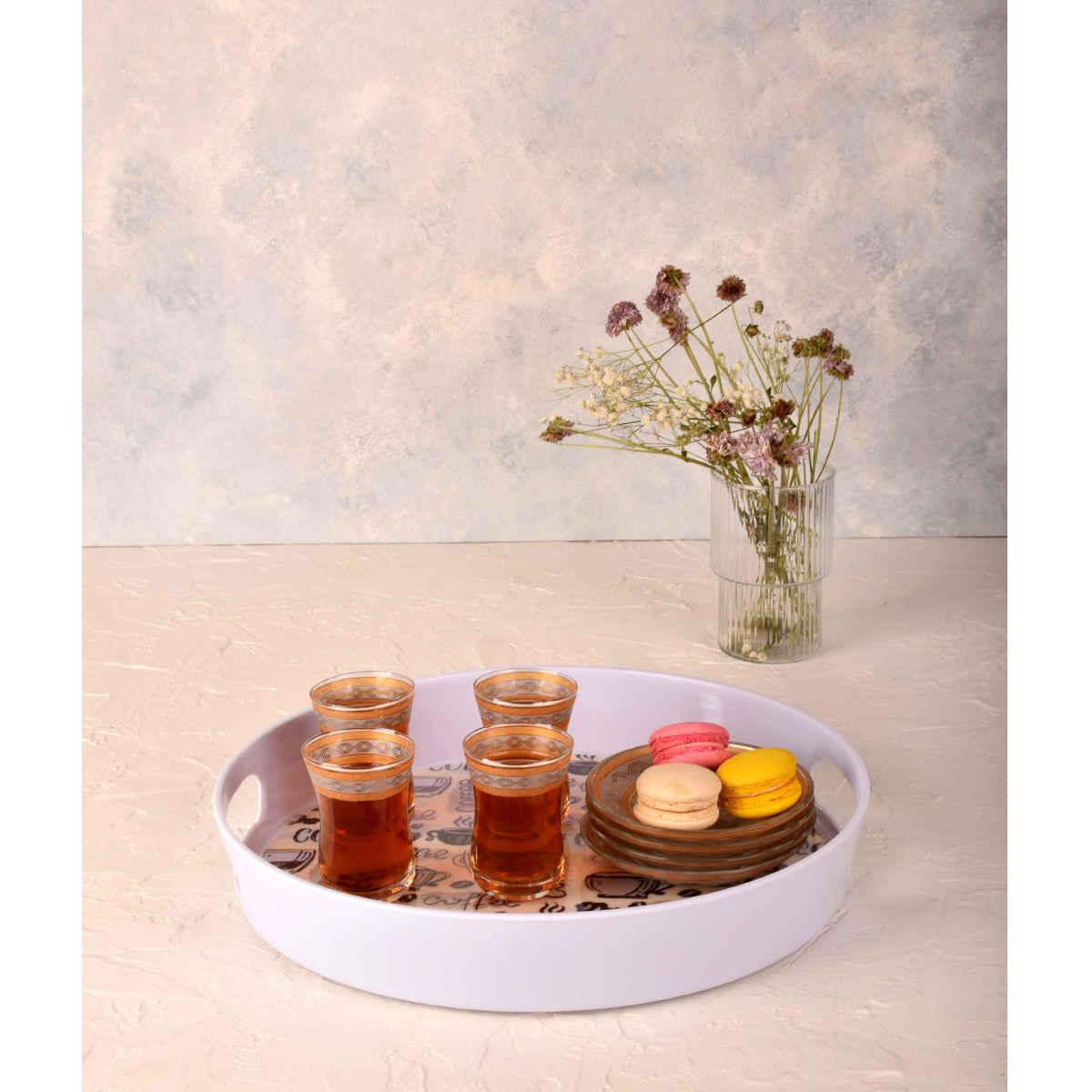 Rond melamine dienblad – Met koffiemotief en handgreep