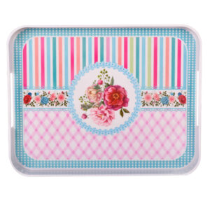 Melamine Dienblad Bloemmotief – Blauw met Handvat