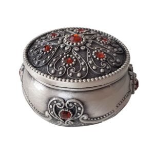 Metalen Sieradendoos Vintage met Rode Edelsteen