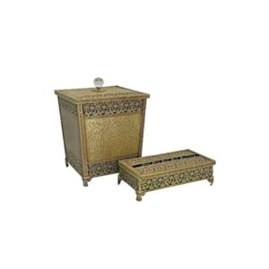 Metalen Prullenbak & Tissuedoos Set – Mat Goud