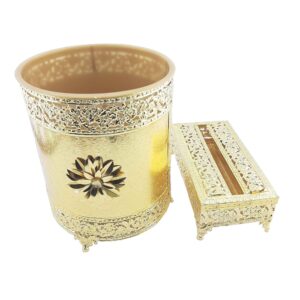 Metalen Prullenbak & Tissuedoos Set – Luxe Goud