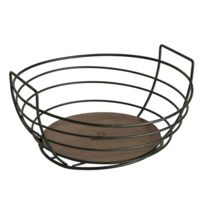 Ovale Metalen Draadmand met Houten Basis – Zwart