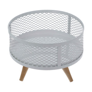 Metalen Draadmand Diana – Wit met Houten Basis