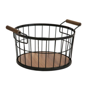 Metalen Draadmand High – Bruin met Houten Basis