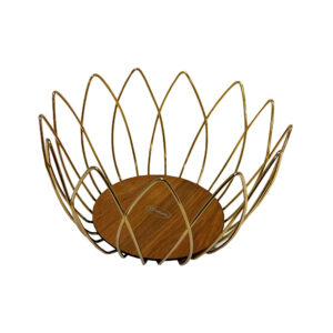 Metalen Draad Fruitmand Lale – Goud met Houten Basis