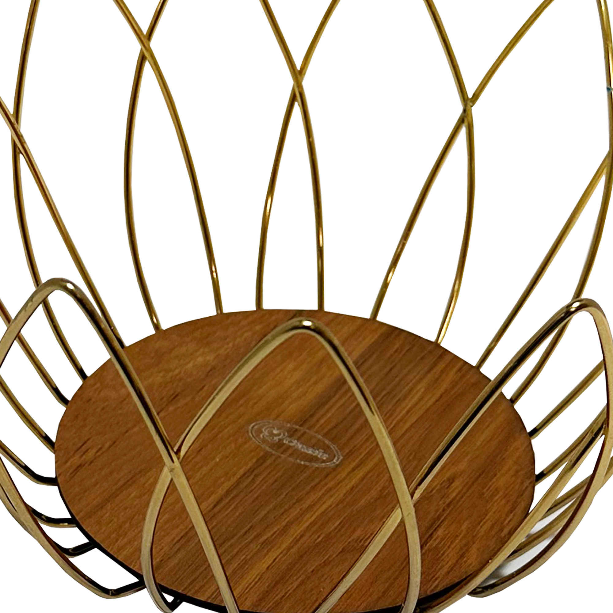 Metalen Draad Fruitmand Lale – Goud met Houten Basis
