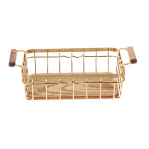 Luxe Metalen Draadmand – Goud met Houten Basis