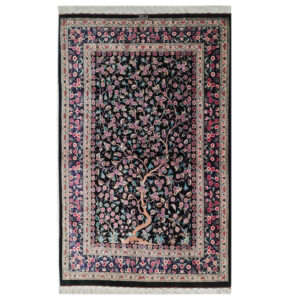 Handgeknoopt Perzisch Zanjan Picturaal Tapijt (Tree of Life) – Zijde Kunst
