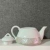 Porseleinen Theepot voor Serveren – Zilveren Griekse Sleutel Design No1