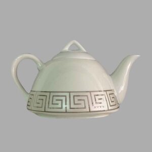 Porseleinen Theepot voor Serveren – Zilveren Griekse Sleutel Design No1