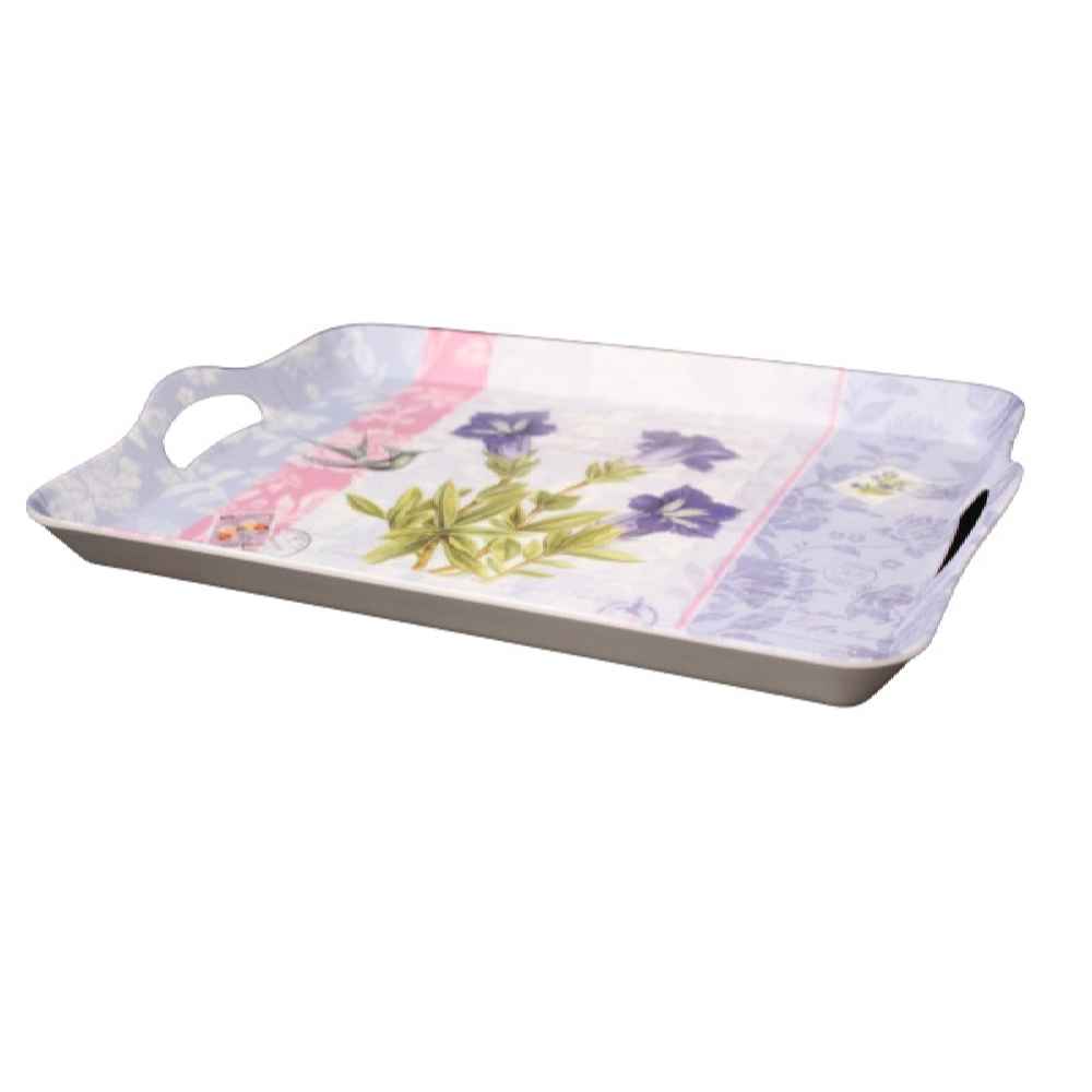 Paars melamine dienblad – Rechthoekig dienblad met bloemen en handgreep