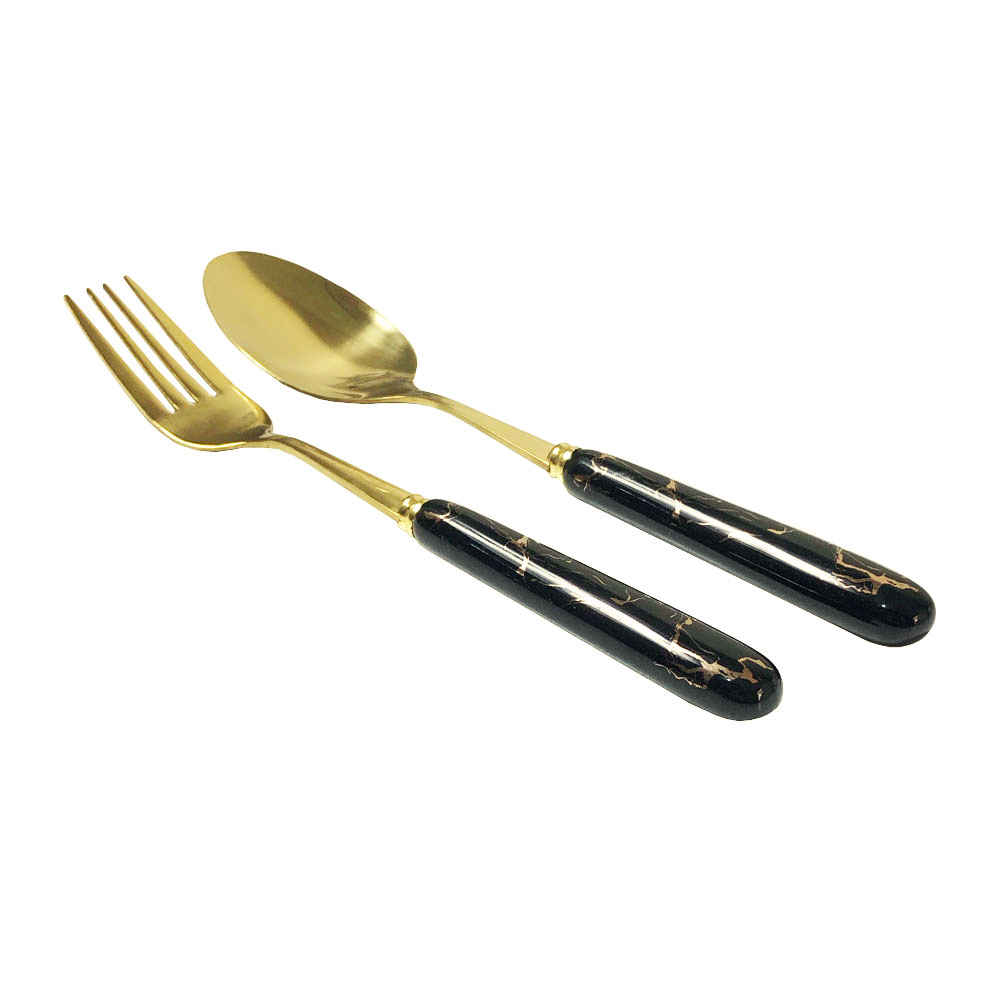 Lepel- en Vorkbestekset met Marmerontwerp – Model Golden